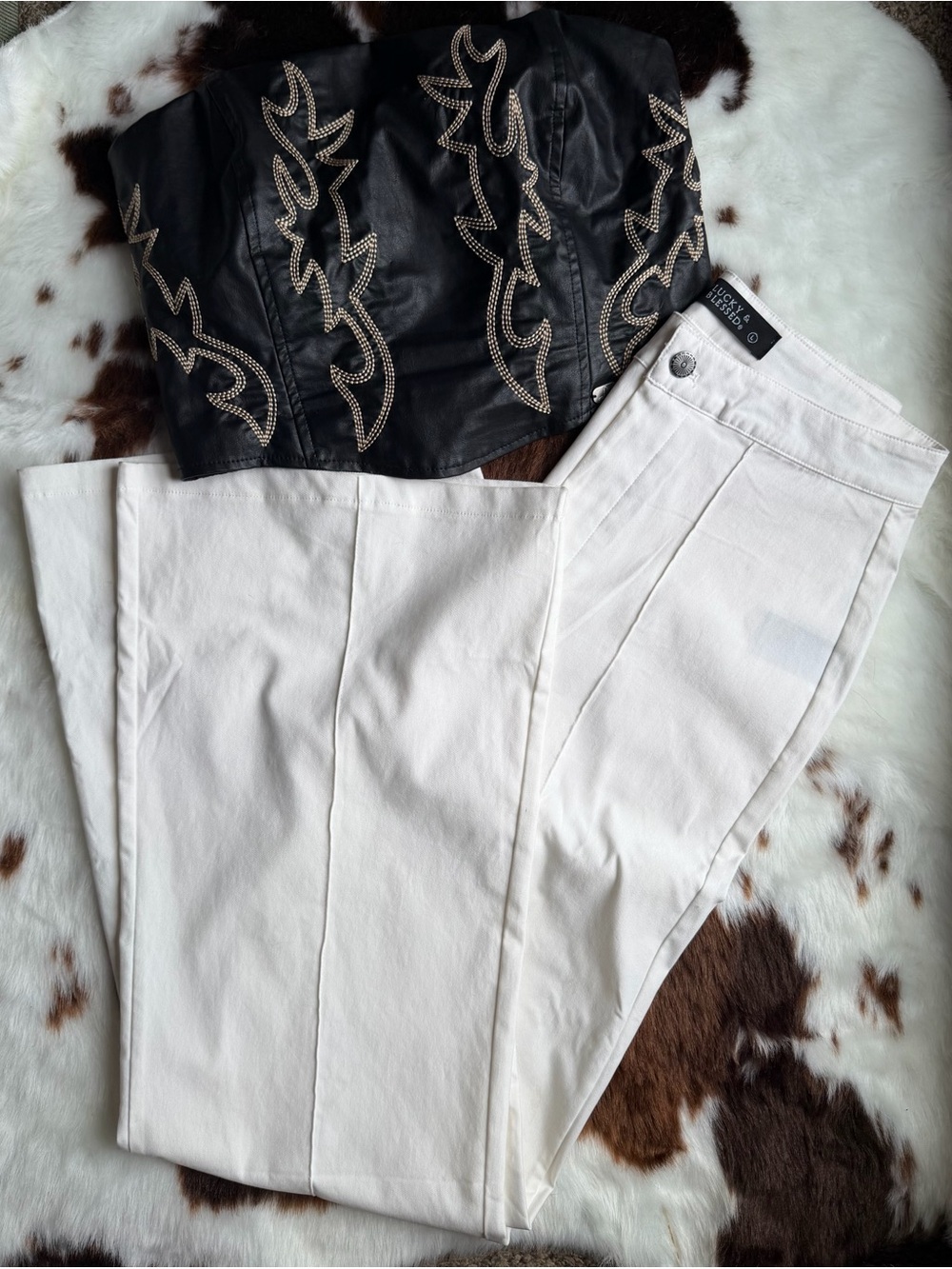 Lucky & Blessed Black Studded Leather Crop Top